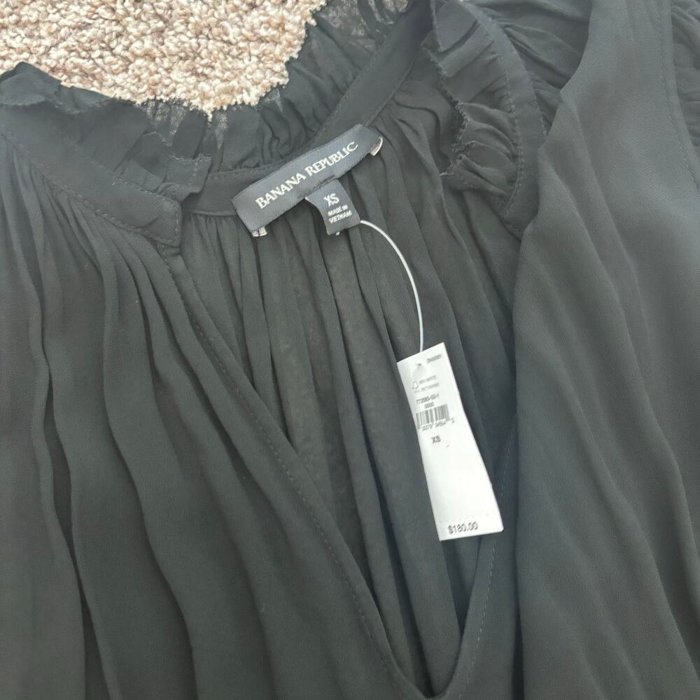 NWT Banana Republic Petite Flounced Hem Midi Dress Sz XS Black Sheer Minimalist - Picture 9 of 16